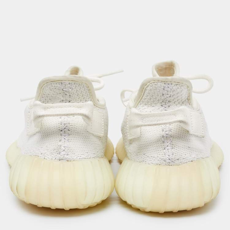 Pre Owned Yeezy x Adidas White Knit Fabric Boost 350 V2 Triple White Sneakers Size 38 2/3