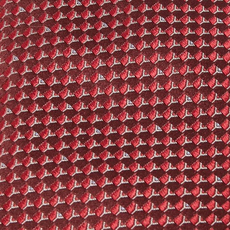Pre Owned Yves Saint Laurent Red Jacquard Silk Classic Tie 