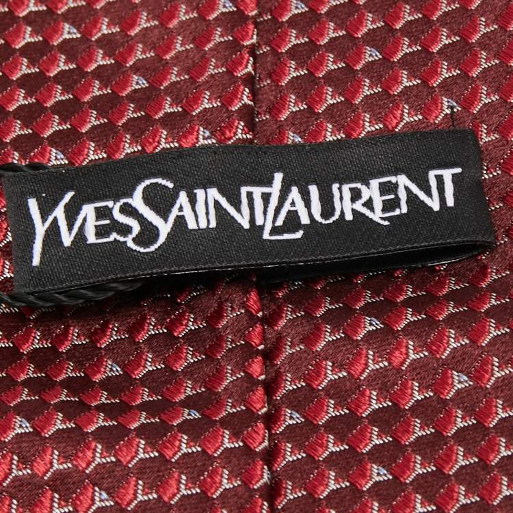 Pre Owned Yves Saint Laurent Red Jacquard Silk Classic Tie 