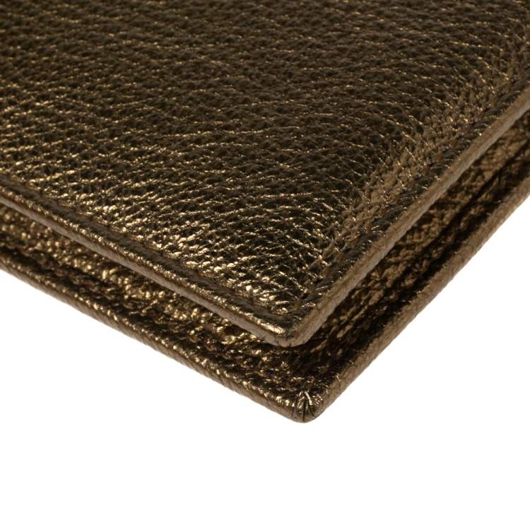 Pre Owned Yves Saint Laurent Gold Leather Bifold Wallet