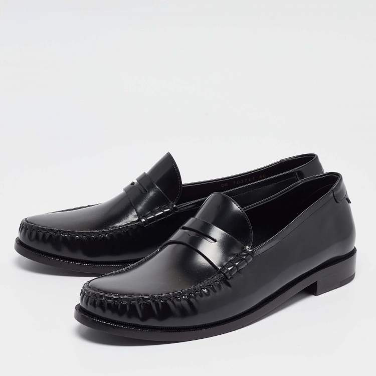 Pre Owned Yves Saint Laurent Black Leather Slip On Loafers Size 46