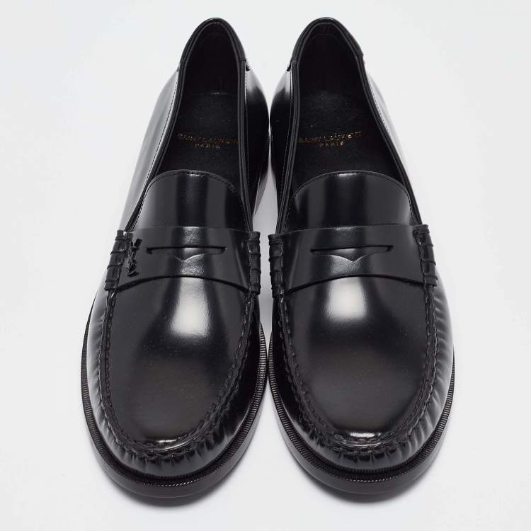 Pre Owned Yves Saint Laurent Black Leather Slip On Loafers Size 46