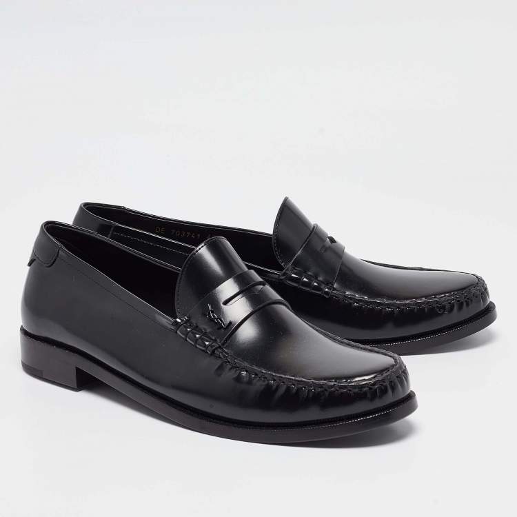 Pre Owned Yves Saint Laurent Black Leather Slip On Loafers Size 46