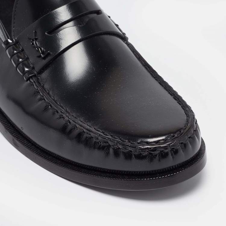 Pre Owned Yves Saint Laurent Black Leather Slip On Loafers Size 46