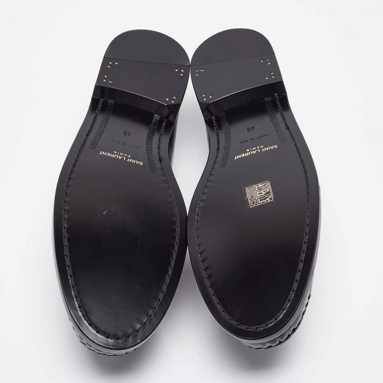 Pre Owned Yves Saint Laurent Black Leather Slip On Loafers Size 46