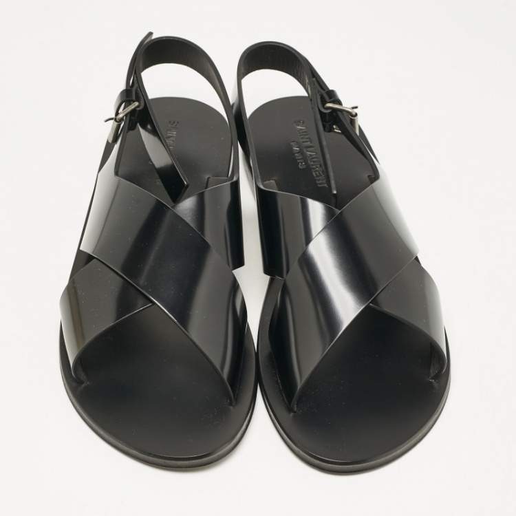 Pre Owned Yves Saint Laurent Black Leather Mojave Slingback Sandals Size 43