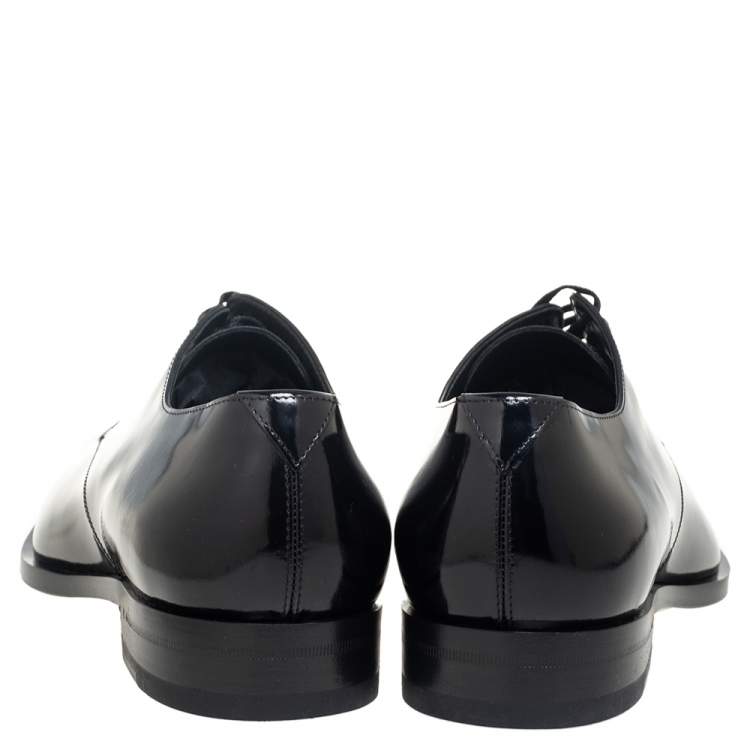 Pre Owned Saint Laurent Black Patent Leather Montaigne Lace Up Derby Size 43.5