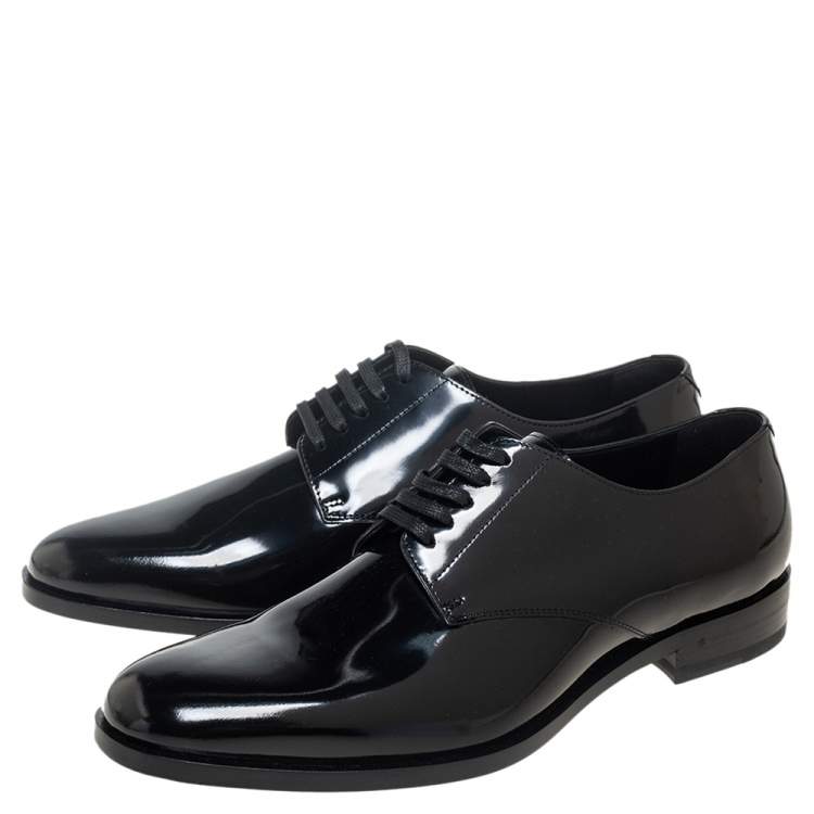 Pre Owned Saint Laurent Black Patent Leather Montaigne Lace Up Derby Size 43.5