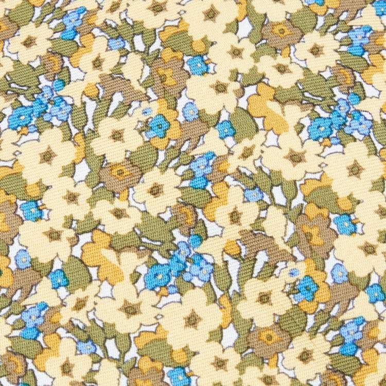 Pre Owned Yves Saint Laurent Vintage Yellow Floral Print Silk Traditional Tie 