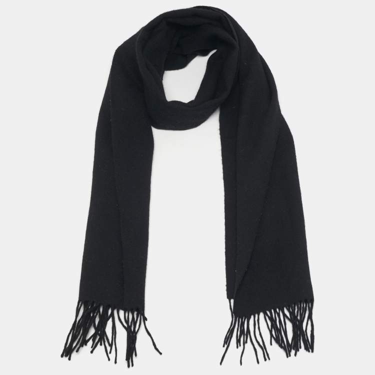 Pre Owned Yves Saint Laurent Black Wool Fringed Muffler 
