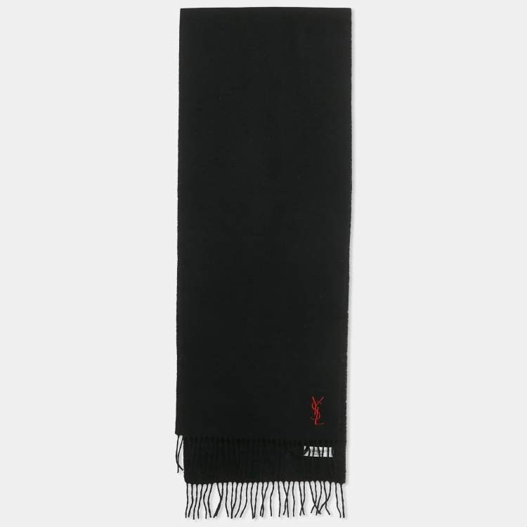 Pre Owned Yves Saint Laurent Black Wool Fringed Muffler 