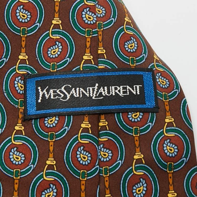 Pre Owned Yves Saint Laurent Vinatge Brown Printed Silk Traditional Tie 
