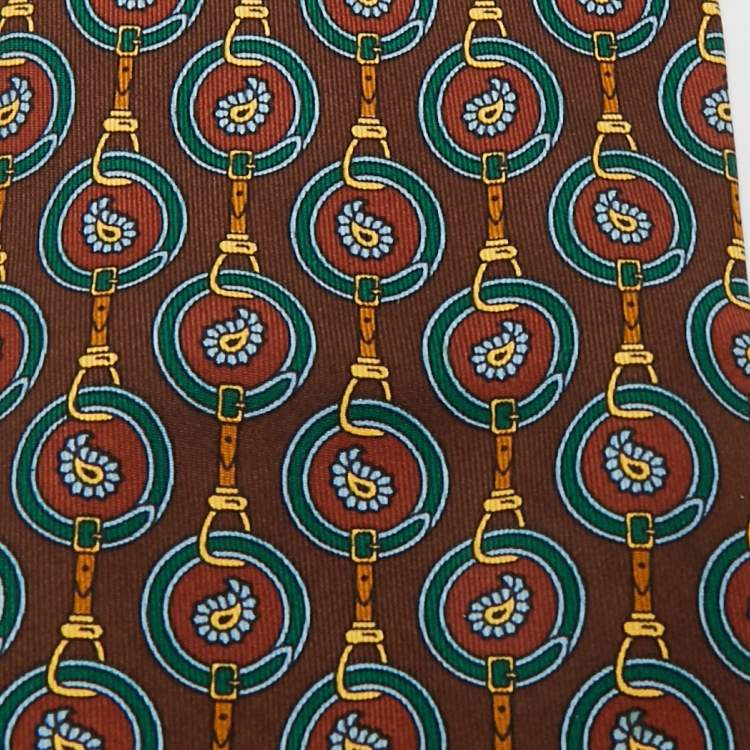 Pre Owned Yves Saint Laurent Vinatge Brown Printed Silk Traditional Tie 