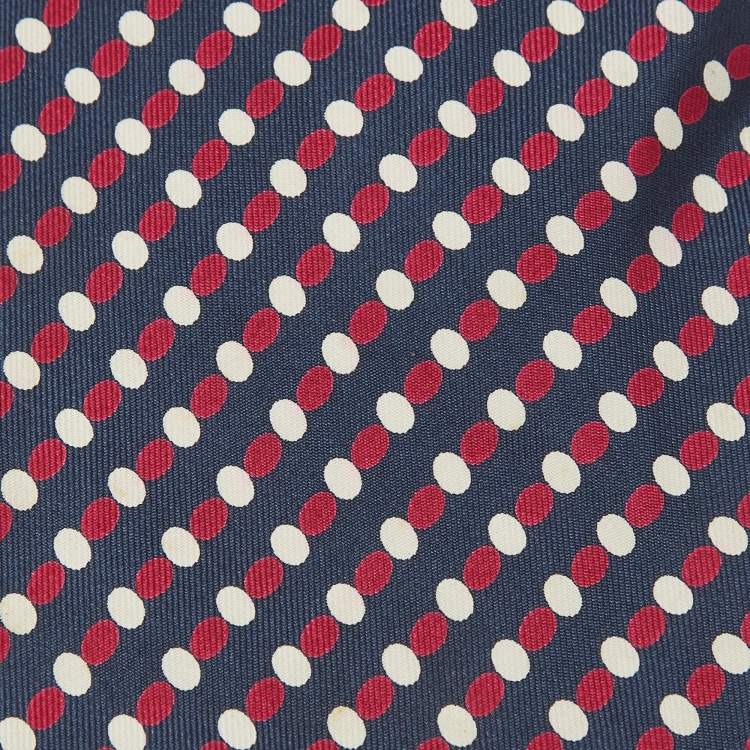 Pre Owned Yves Saint Laurent Vintage Navy Blue Dotted Silk Traditional Tie