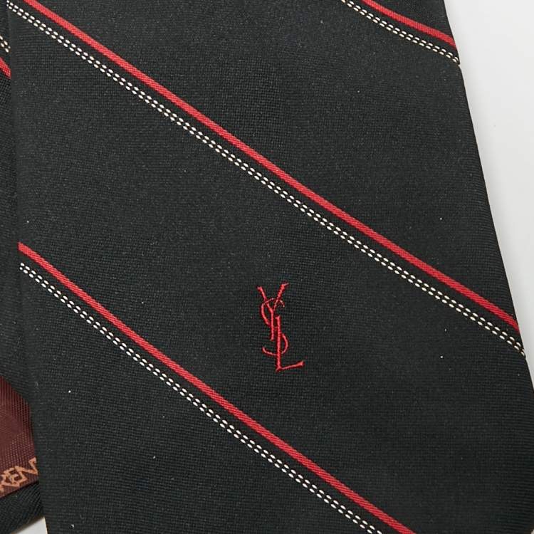 مملوكة مسبقًا Yves Saint Laurent Vintage Black/Red Diagonal Striped Silk Tie