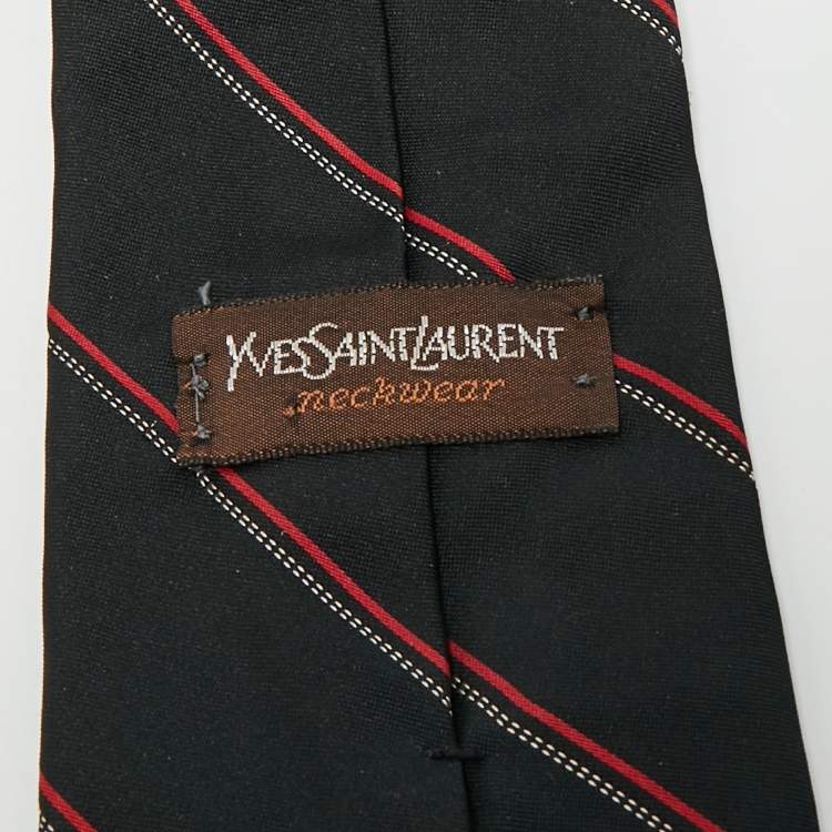 مملوكة مسبقًا Yves Saint Laurent Vintage Black/Red Diagonal Striped Silk Tie