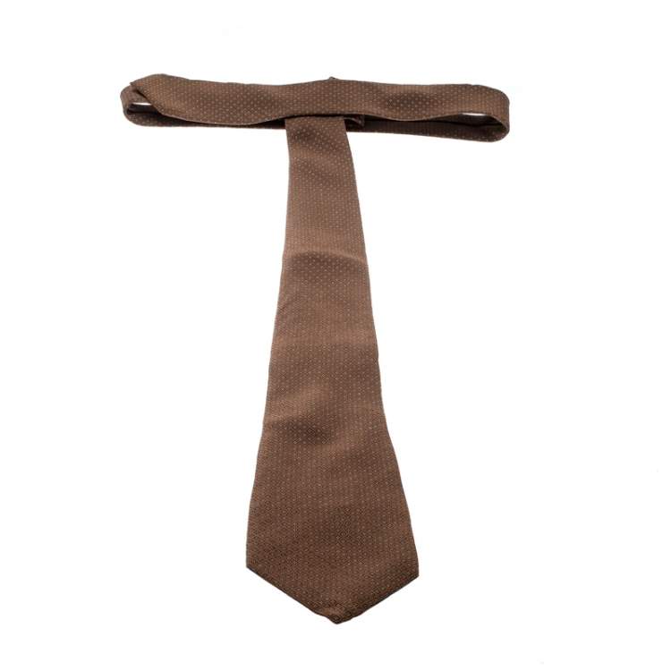 Pre Owned Yves Saint Laurent Vintage Brown Four Dot Pattern Silk Tie 