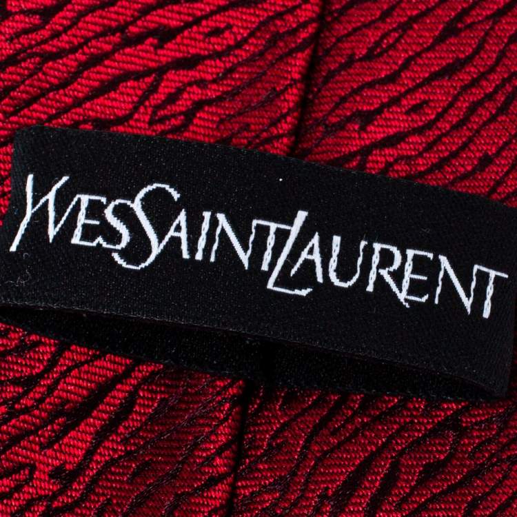 Pre Owned Yves Saint Laurent Red Patterned Silk Tie