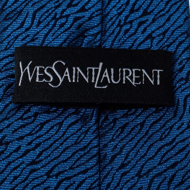 Pre Owned Yves Saint Laurent Blue Patterned Silk Tie