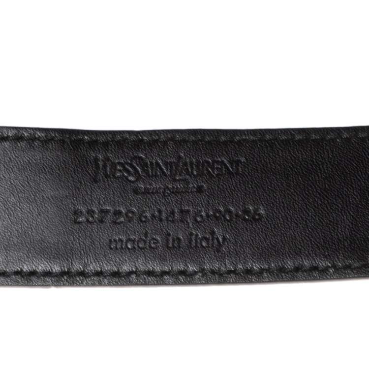 Pre Owned Yves Saint Laurent Black Leather Y Logo Buckle Belt 90CM