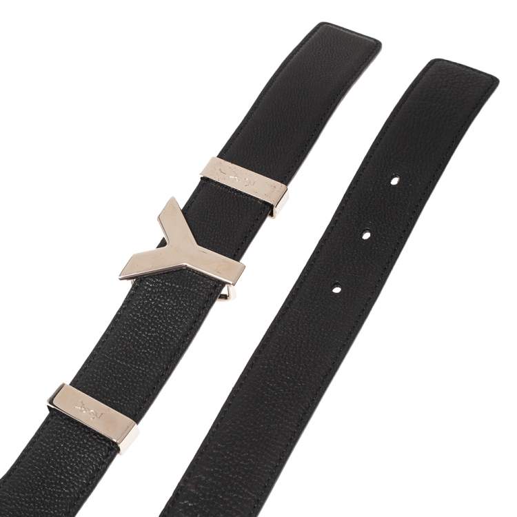 Pre Owned Yves Saint Laurent Black Leather Y Logo Buckle Belt 90CM