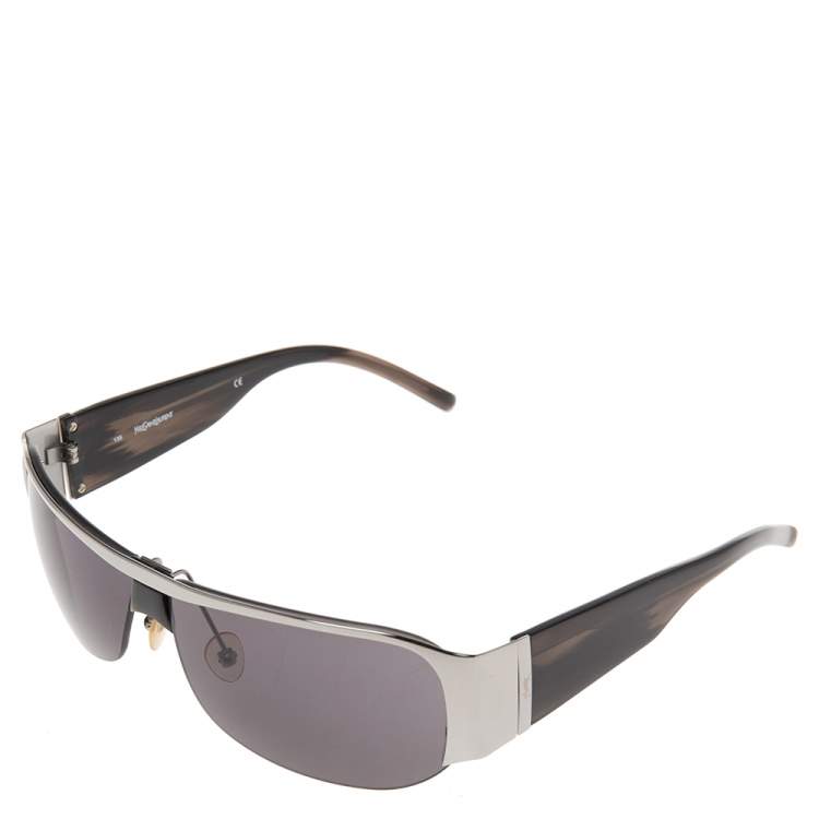 Pre Owned Yves Saint Laurent Black/Silver YSL 2116/S Half Rim Sunglasses
