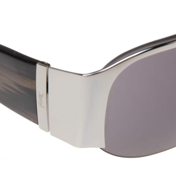 Pre Owned Yves Saint Laurent Black/Silver YSL 2116/S Half Rim Sunglasses