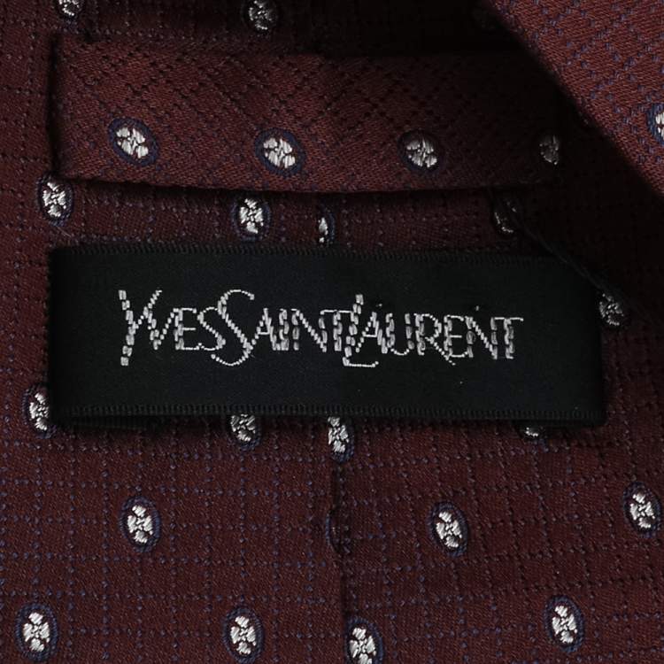 Pre Owned Yves Saint Laurent Burgundy Pattern Silk Jacquard Tie