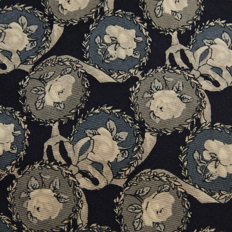 Pre Owned Yves Saint Laurent Black Rose Printed Silk Tie