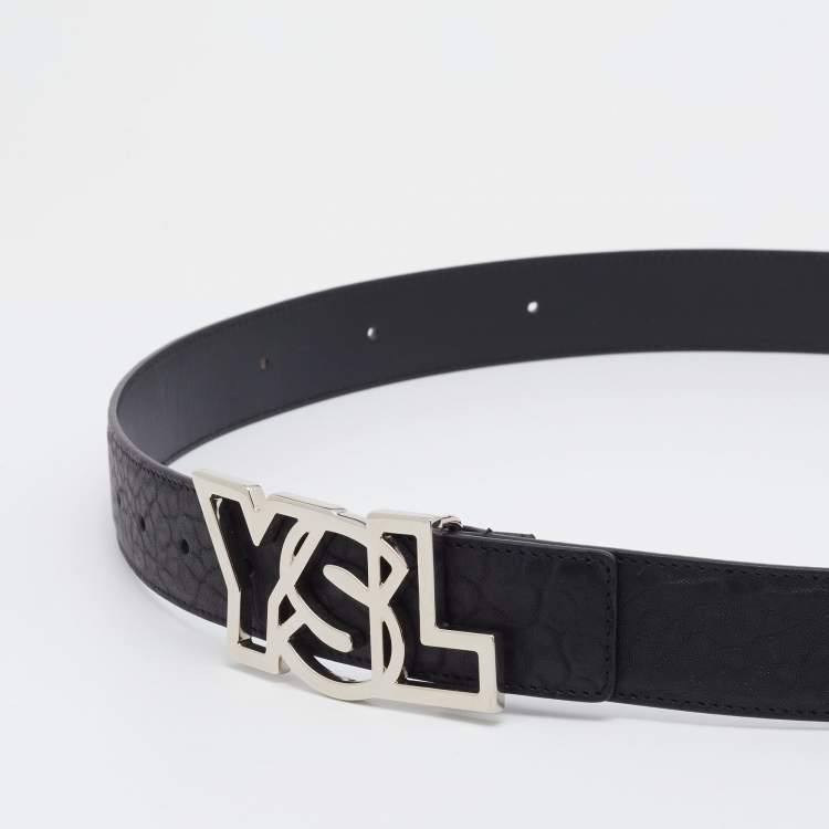 Yves Saint Laurent Black Leather Logo Buckle Belt 105CM Yves Saint Laurent