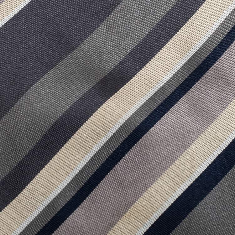 Yves Saint Laurent Vintage Grey Striped Silk Tie Yves Saint
