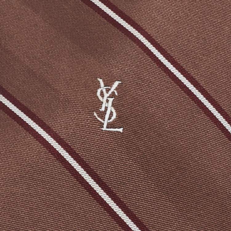 Pre Owned Yves Saint Laurent Vintage Brown Patterned Jacquard Silk Tie