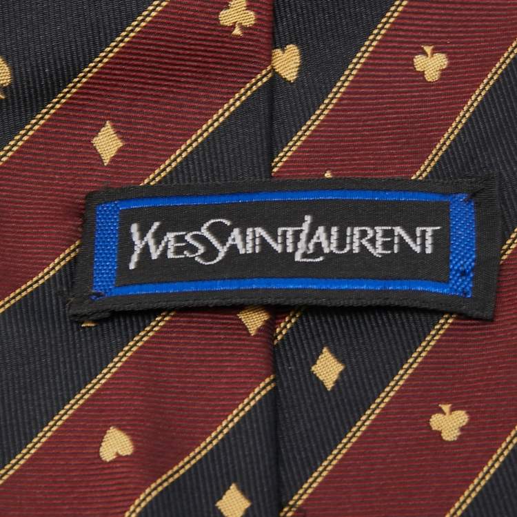 Pre Owned Yves Saint Laurent Vintage Black Striped Pip Pattern Silk Tie