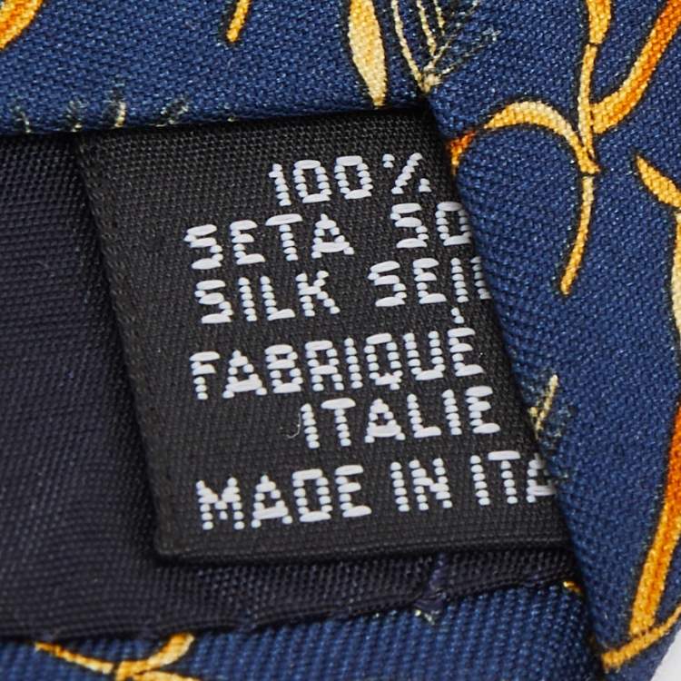 Pre Owned Yves Saint Laurent Paris Navy Blue Wheat Print Silk Tie