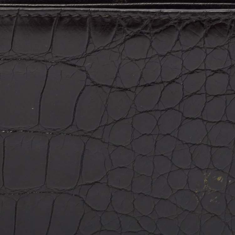 Pre Owned Yves Saint Laurent Black Crocodile Bifold Wallet