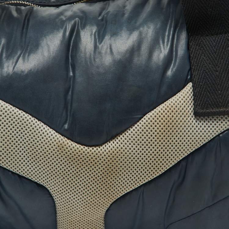 Pre Owned Yves Saint Laurent Navy Blue Satin and Knit Fabric Duffel Bag