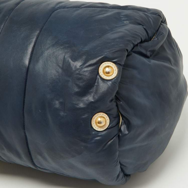 Pre Owned Yves Saint Laurent Navy Blue Satin and Knit Fabric Duffel Bag