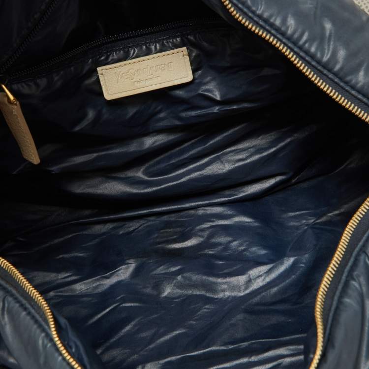 Pre Owned Yves Saint Laurent Navy Blue Satin and Knit Fabric Duffel Bag