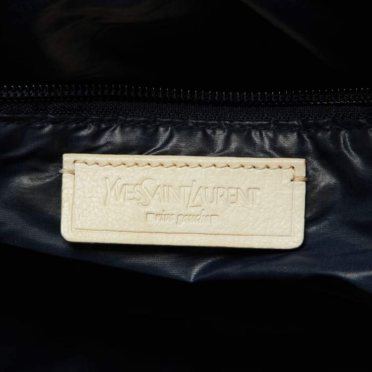 Pre Owned Yves Saint Laurent Navy Blue Satin and Knit Fabric Duffel Bag
