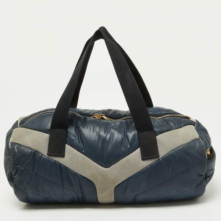 Pre Owned Yves Saint Laurent Navy Blue Satin and Knit Fabric Duffel Bag