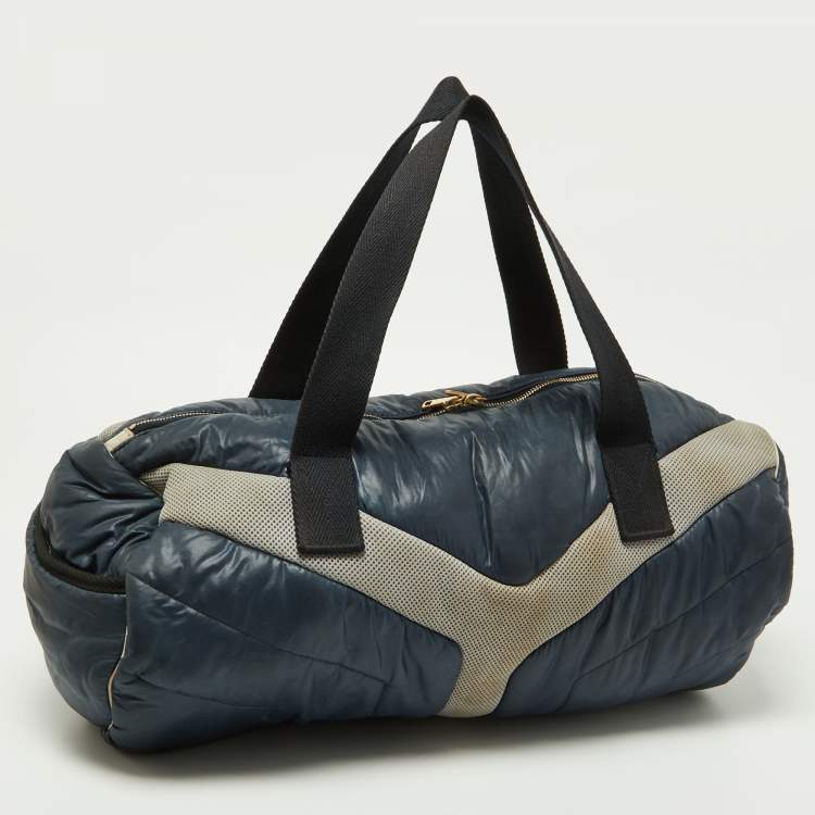 Pre Owned Yves Saint Laurent Navy Blue Satin and Knit Fabric Duffel Bag