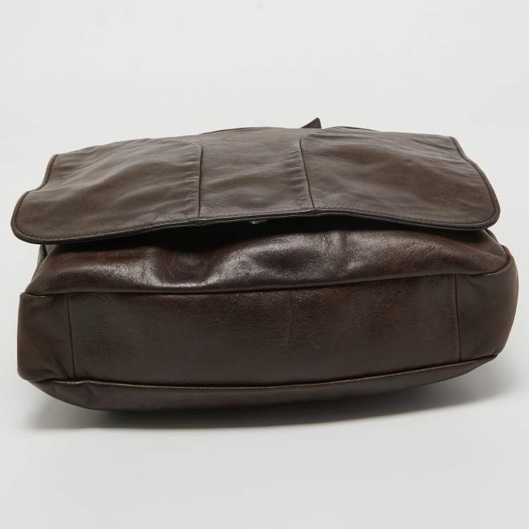 Pre Owned Yves Saint Laurent Dark Brown Leather Chyc Messenger Bag