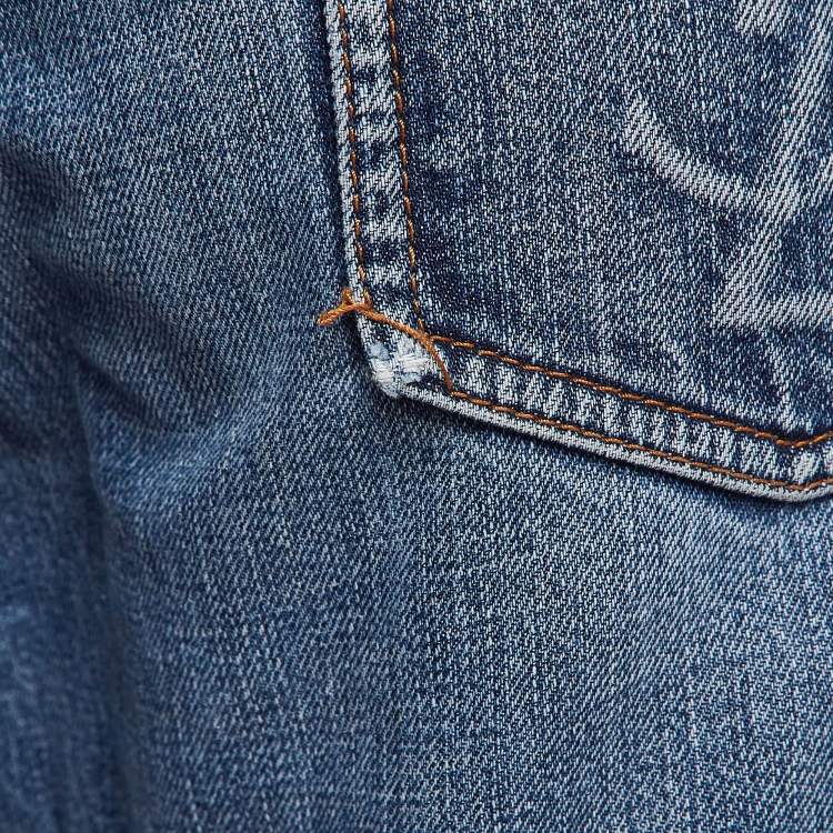 Pre Owned Yves Saint Laurent Vintage Blue Washed Denim Straight-Leg Jeans XL Waist 36"