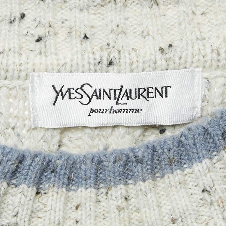 Pre Owned Yves Saint Laurent Vintage Grey/Blue Patterned Knit Sweater L