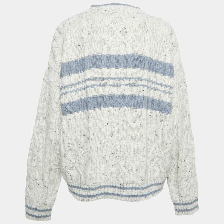 Pre Owned Yves Saint Laurent Vintage Grey/Blue Patterned Knit Sweater L