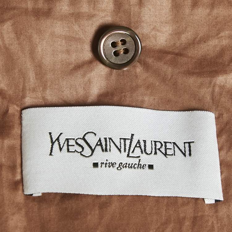 Pre Owned Yves Saint Laurent Vintage Brown Leather Button Front Jacket XXXL