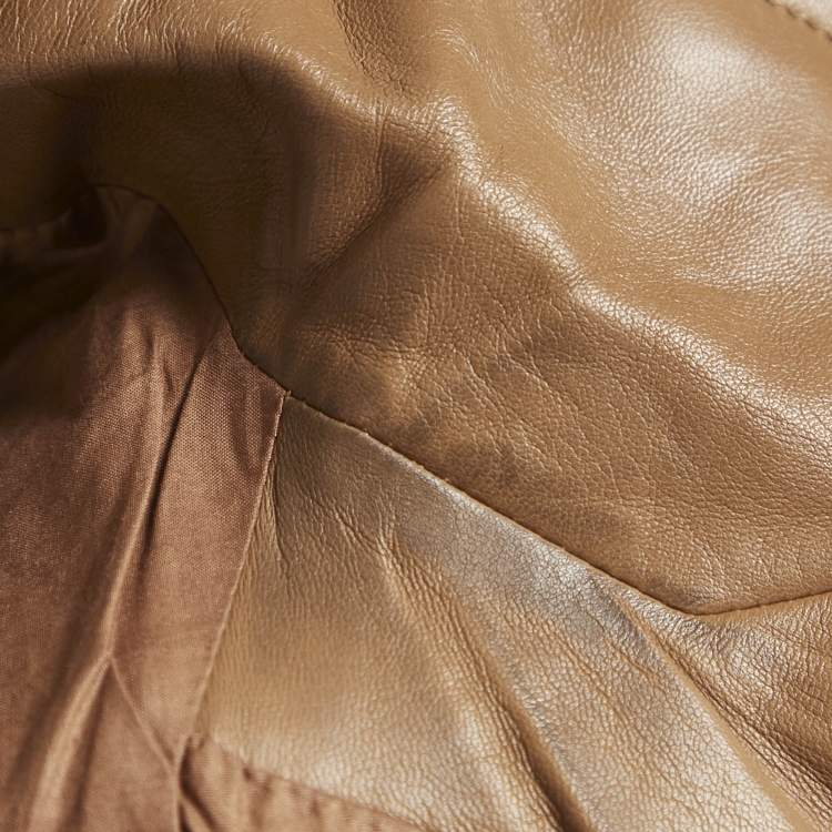 Pre Owned Yves Saint Laurent Vintage Brown Leather Button Front Jacket XXXL