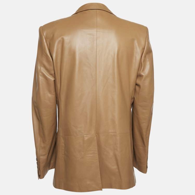Pre Owned Yves Saint Laurent Vintage Brown Leather Button Front Jacket XXXL