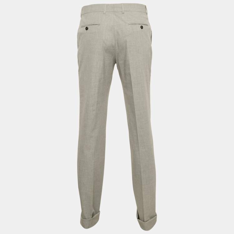 Pre Owned Yves Saint Laurent Grey Prince of Wales Crepe Formal Trousers M