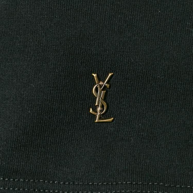 Pre Owned Yves Saint Laurent Black Hat Print Jersey Ysl Detail T-Shirt S